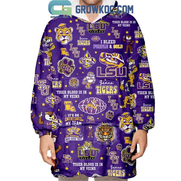 LSU Tigers Geaux Tiger Blood In My Veins Oodie Hooded Blanket