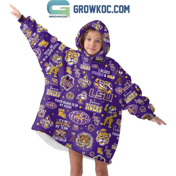 LSU Tigers Geaux Tiger Blood In My Veins Oodie Hooded Blanket