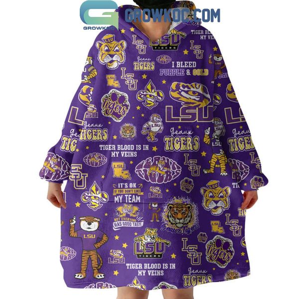 LSU Tigers Geaux Tiger Blood In My Veins Oodie Hooded Blanket