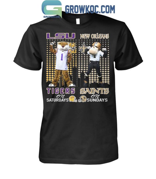 LSU Tigers On Saturdays Mike New Orleans Saints Sir Saint & Gumbo On Sundays T-Shirt