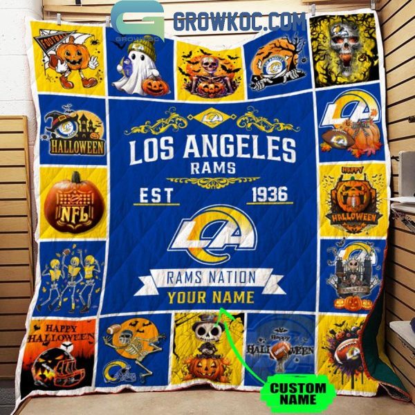 Los Angeles Rams Rams Nation Est. 1936 Halloween Personalized Fleece Blanket Quilt