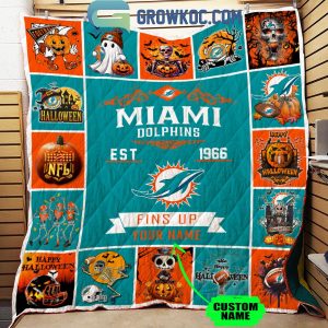 Miami Dolphins Fins Up Est. 1966 Halloween Personalized Fleece Blanket Quilt