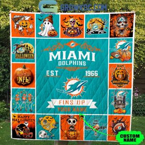 Miami Dolphins Fins Up Est. 1966 Halloween Personalized Fleece Blanket Quilt