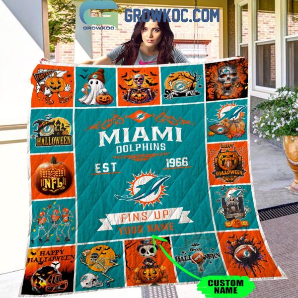 Miami Dolphins Fins Up Est. 1966 Halloween Personalized Fleece Blanket Quilt