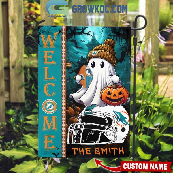 Miami Dolphins Welcome Halloween 2024 Personalized House Garden Flag