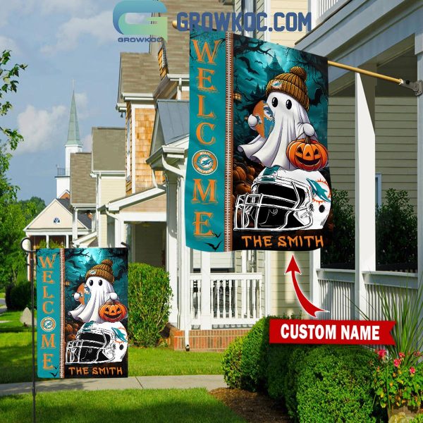 Miami Dolphins Welcome Halloween 2024 Personalized House Garden Flag