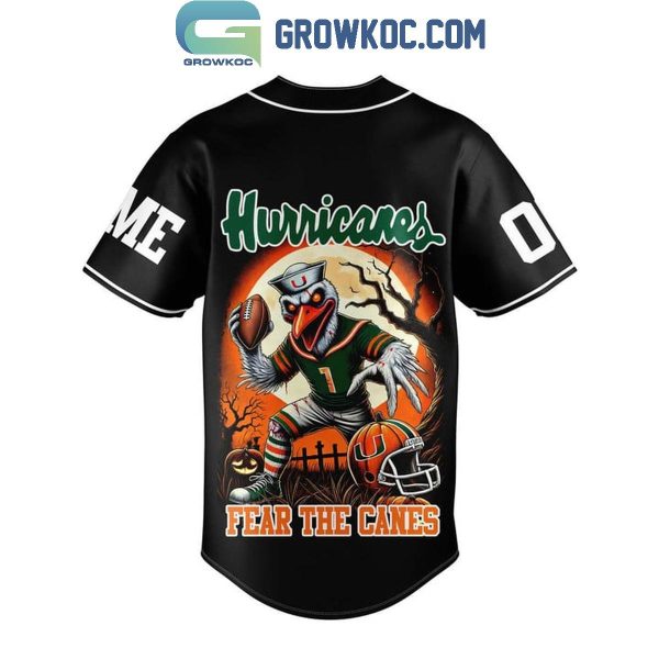 Miami Hurricanes Halloween Let’s Go Canes With Fear Personalized Baseball Jersey