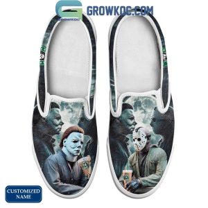 Michael Myers And Jason Voorhees Halloween Coffee Personalized Slip On Shoes