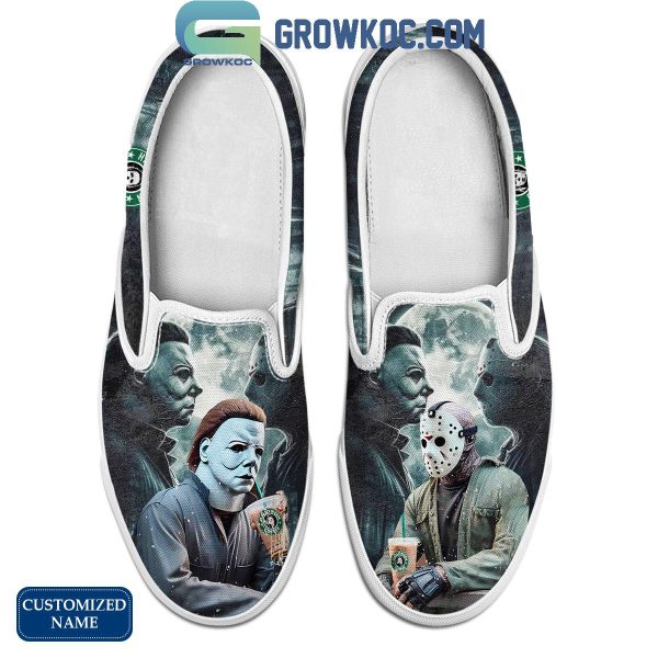 Michael Myers And Jason Voorhees Halloween Coffee Personalized Slip On Shoes