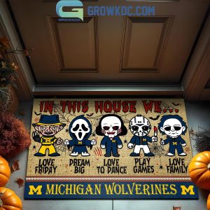 Michigan Wolverines In This House We Love Halloween Horror Movies Doormat