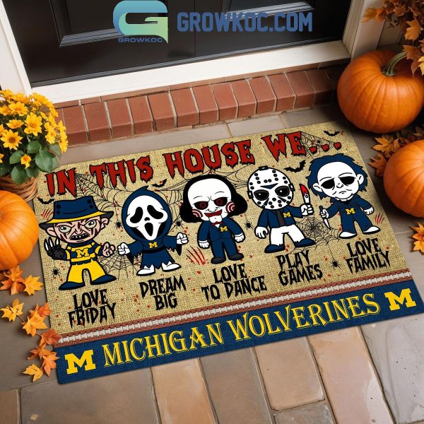 Michigan Wolverines In This House We Love Halloween Horror Movies Doormat