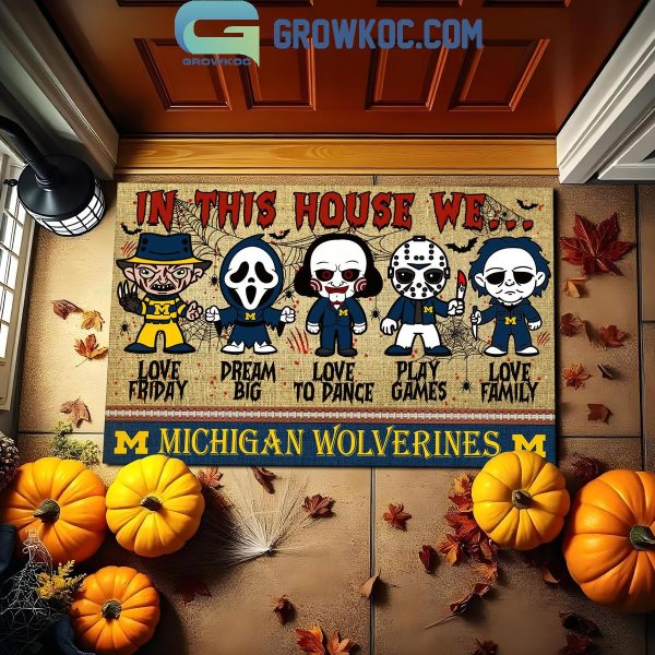 Michigan Wolverines In This House We Love Halloween Horror Movies Doormat