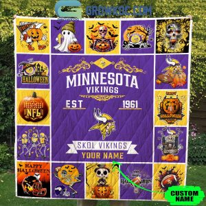 Minnesota Vikings Skol Vikings Est. 1961 Halloween Personalized Fleece Blanket Quilt