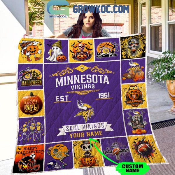 Minnesota Vikings Skol Vikings Est. 1961 Halloween Personalized Fleece Blanket Quilt