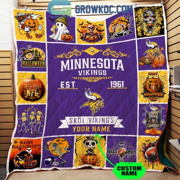 Minnesota Vikings Skol Vikings Est. 1961 Halloween Personalized Fleece Blanket Quilt