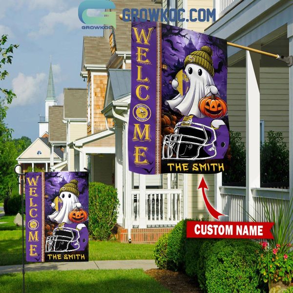 Minnesota Vikings Welcome Halloween 2024 Personalized House Garden Flag