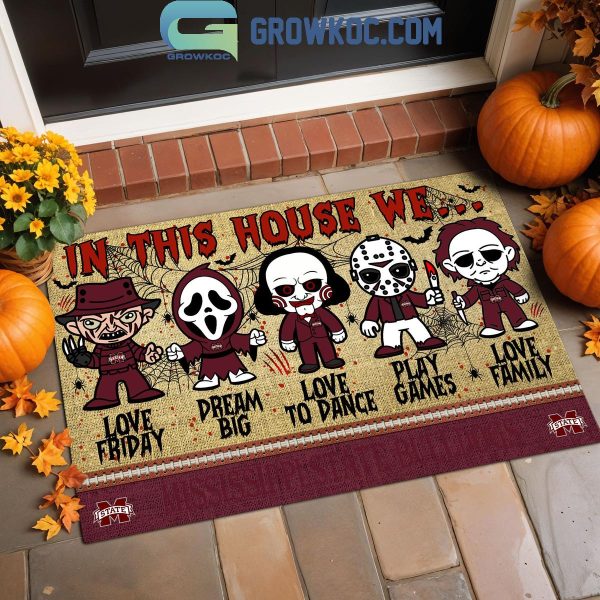 Mississippi State Bulldogs In This House We Love Halloween Horror Movies Doormat