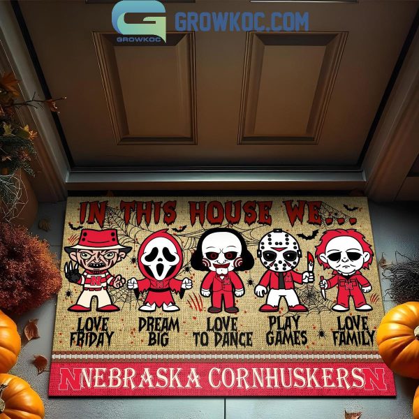 Nebraska Cornhuskers In This House We Love Halloween Horror Movies Doormat