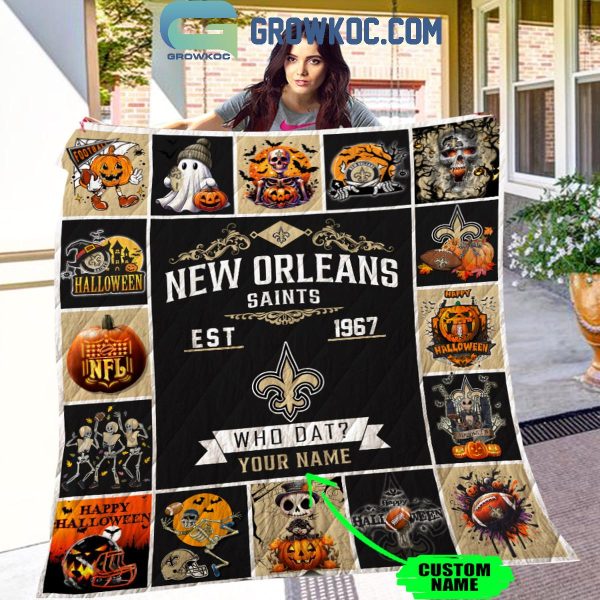 New Orleans Saints Who Dat Est. 1967 Halloween Personalized Fleece Blanket Quilt