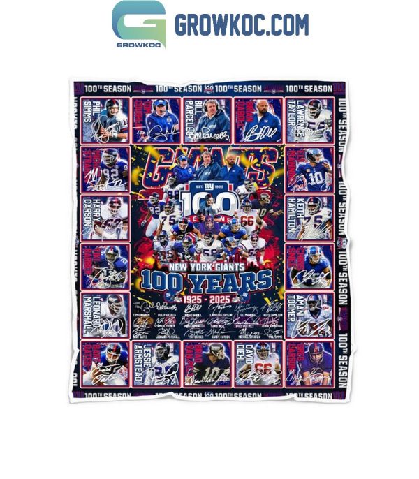 New York Giants 100 Years Of Memories 1925-2025 Fleece Blanket Quilt