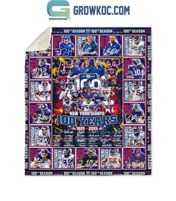 New York Giants 100 Years Of Memories 1925-2025 Fleece Blanket Quilt