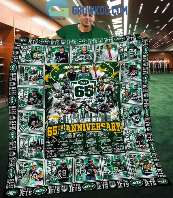 New York Jets 65th Anniversary 1959-2024 Fleece Blanket Quilt