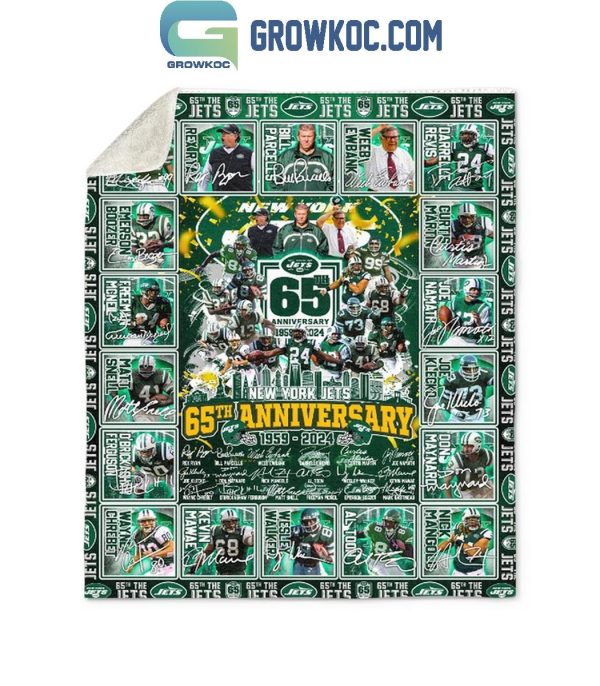 New York Jets 65th Anniversary 1959-2024 Fleece Blanket Quilt