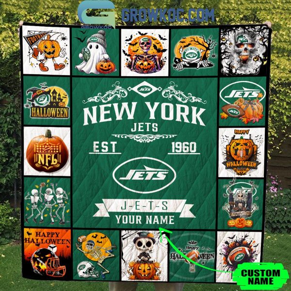 New York Jets J-E-T-S Est. 1960 Halloween Personalized Fleece Blanket Quilt