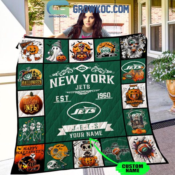 New York Jets J-E-T-S Est. 1960 Halloween Personalized Fleece Blanket Quilt