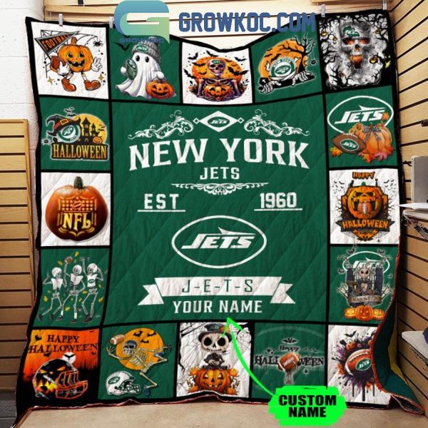 New York Jets J-E-T-S Est. 1960 Halloween Personalized Fleece Blanket Quilt