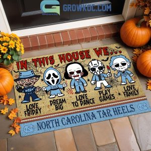 North Carolina Tar Heels In This House We Love Halloween Horror Movies Doormat