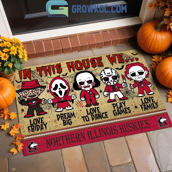 Northern Illinois Huskies In This House We Love Halloween Horror Movies Doormat