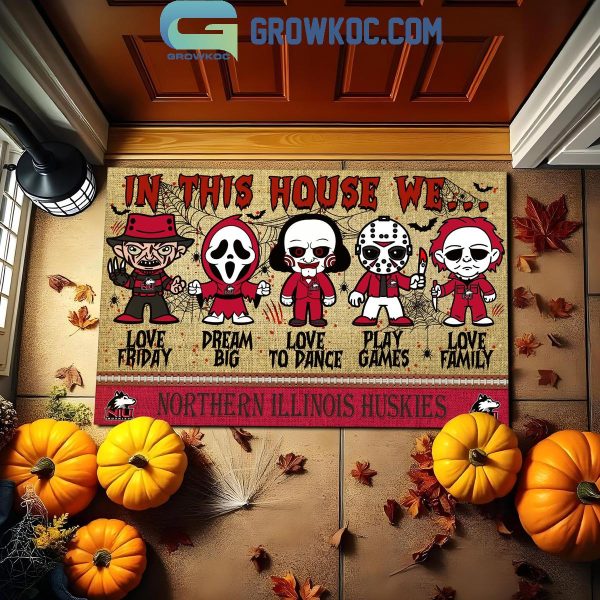 Northern Illinois Huskies In This House We Love Halloween Horror Movies Doormat