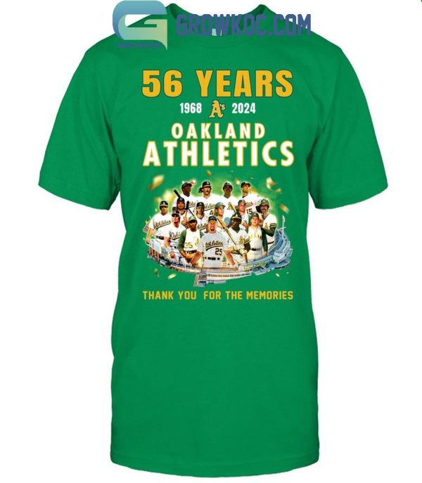 Oakland Athletics 1968-2024 Thank You For 56 Years Of Memories T-Shirt