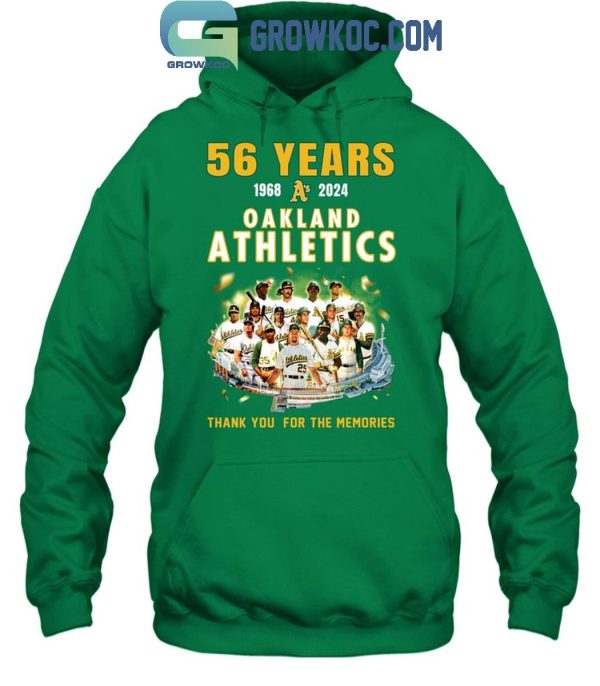 Oakland Athletics 1968-2024 Thank You For 56 Years Of Memories T-Shirt