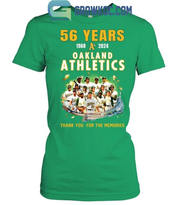 Oakland Athletics 1968-2024 Thank You For 56 Years Of Memories T-Shirt