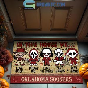 Oklahoma Sooners In This House We Love Halloween Horror Movies Doormat