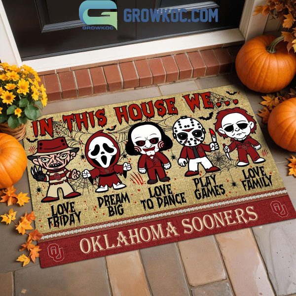 Oklahoma Sooners In This House We Love Halloween Horror Movies Doormat