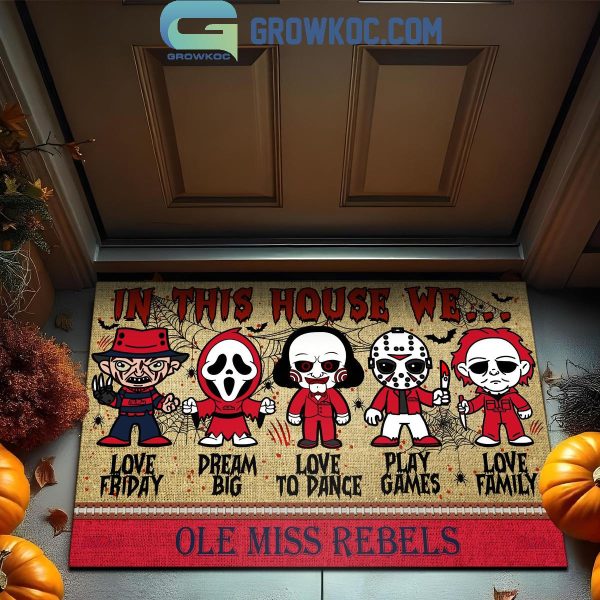 Ole Miss Rebels In This House We Love Halloween Horror Movies Doormat