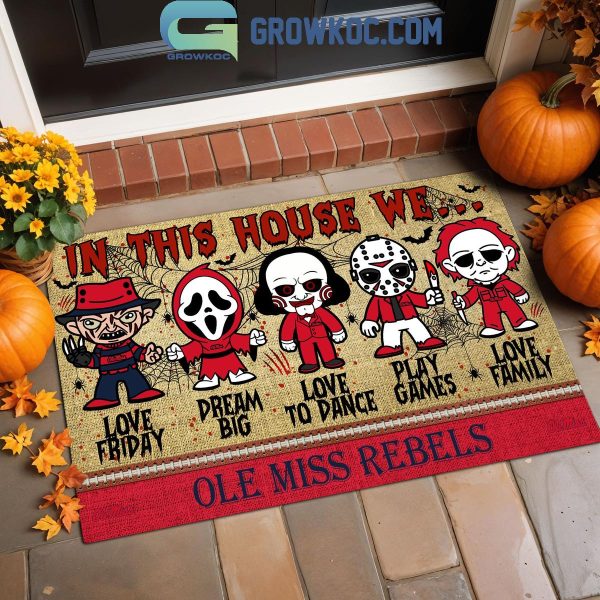 Ole Miss Rebels In This House We Love Halloween Horror Movies Doormat