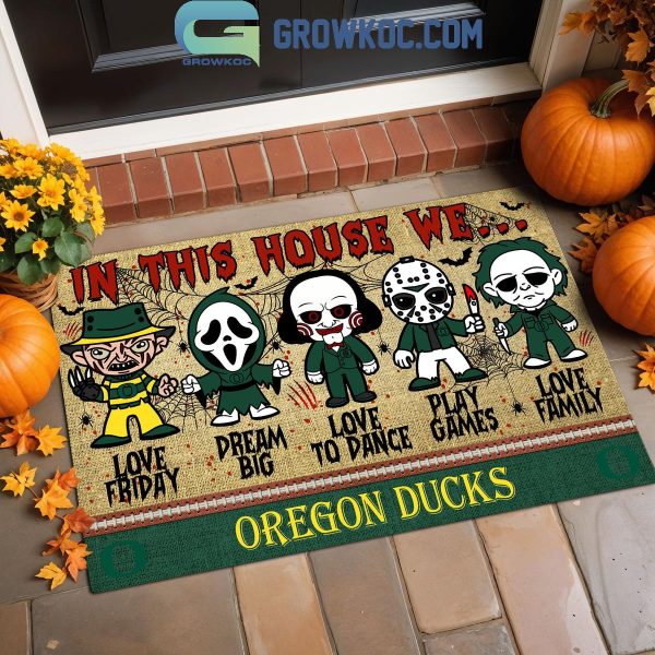 Oregon Ducks In This House We Love Halloween Horror Movies Doormat