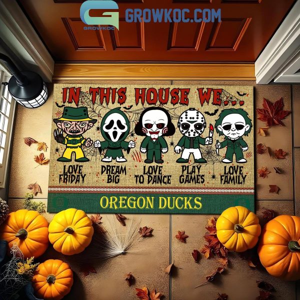 Oregon Ducks In This House We Love Halloween Horror Movies Doormat