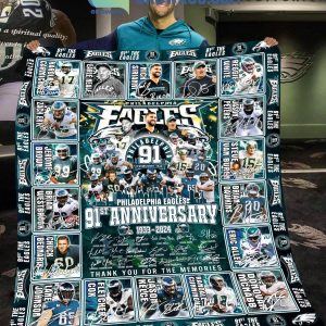 Philadelphia Eagles 91st Anniversary 1933-2024 Thank You Fleece Blanket Quilt