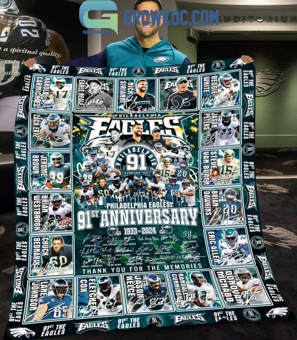 Philadelphia Eagles 91st Anniversary 1933-2024 Thank You Fleece Blanket Quilt