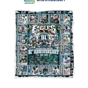 Philadelphia Eagles 91st Anniversary 1933-2024 Thank You Fleece Blanket Quilt