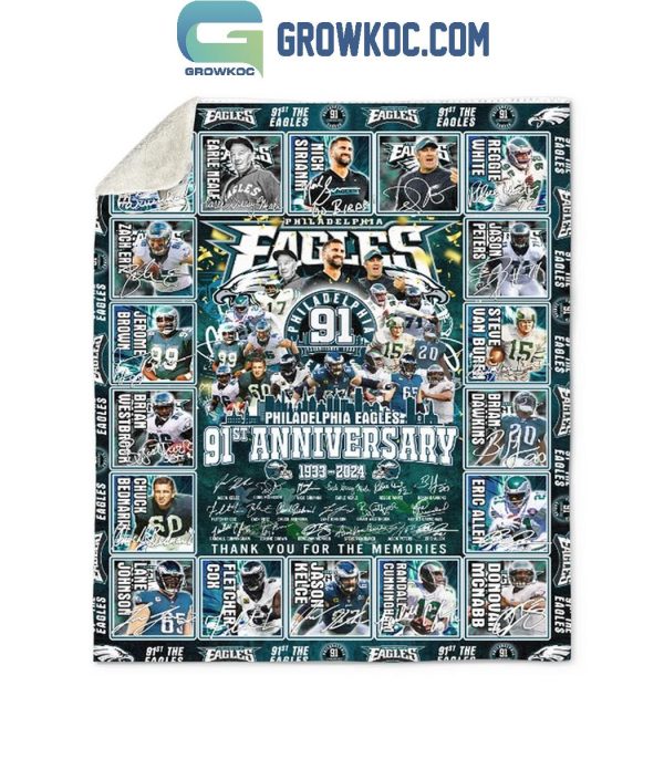 Philadelphia Eagles 91st Anniversary 1933-2024 Thank You Fleece Blanket Quilt