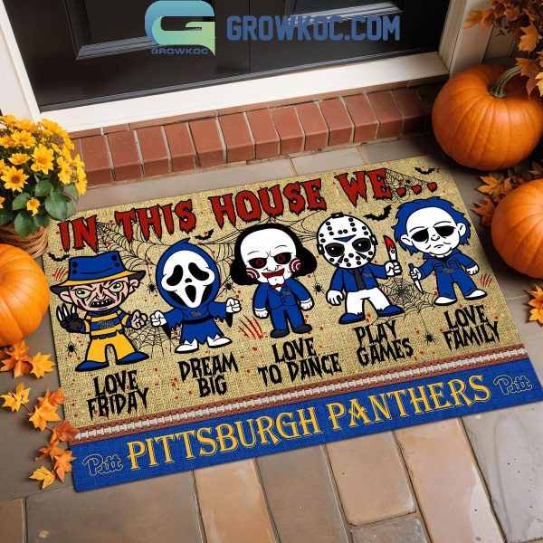 Pittsburgh Panthers In This House We Love Halloween Horror Movies Doormat