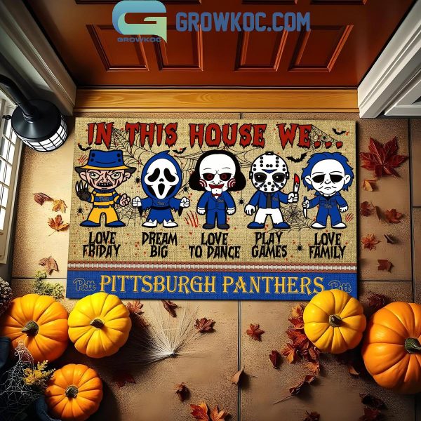 Pittsburgh Panthers In This House We Love Halloween Horror Movies Doormat