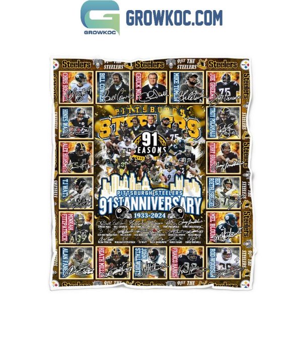 Pittsburgh Steelers 91st Anniversary Thank You 1933-2024 Fleece Blanket Quilt