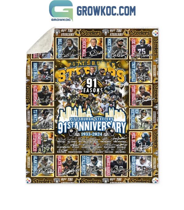 Pittsburgh Steelers 91st Anniversary Thank You 1933-2024 Fleece Blanket Quilt